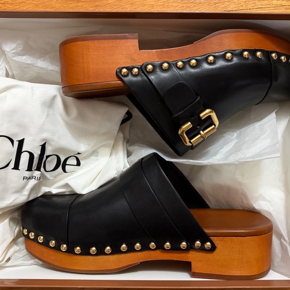 Chloe Jeannette Black Leather Clogs Flats Size 6 - NEW - Picture 5 of 8